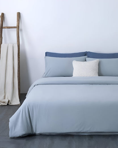 Nia Washed Cotton Bedding Set - Front Side View - Pastel Blue