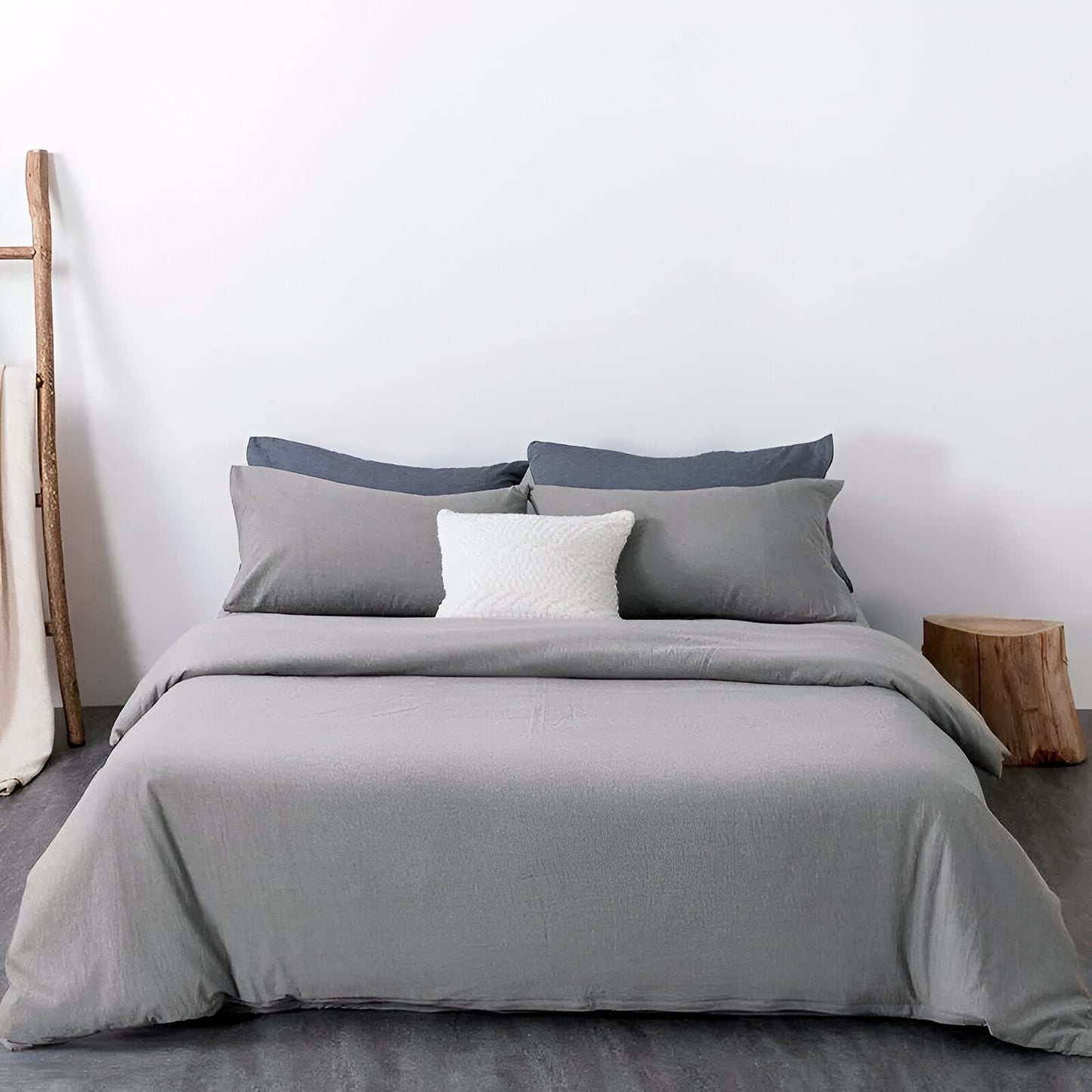 Nia Washed Cotton Bedding Set - Front Side View - Main Product Image - Light Gray