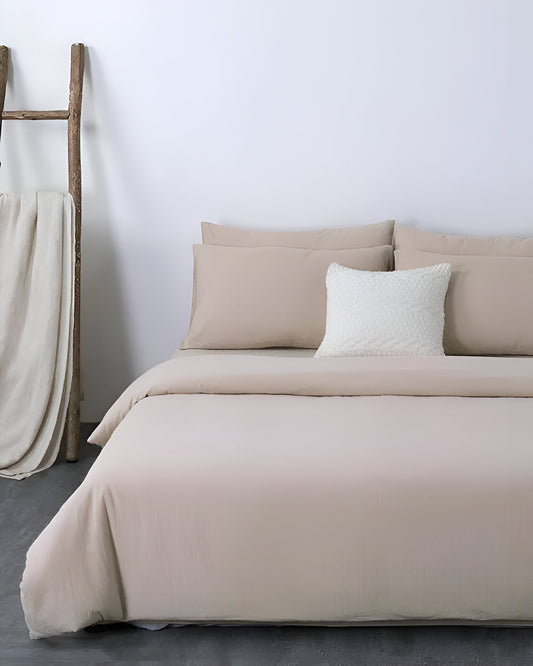 Nia Washed Cotton Bedding Set - Front Side View - Ivory