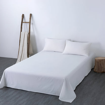 Nia Washed Cotton Bedding Set - Front Side View Of Flat Sheet - White