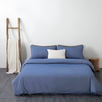 Nia Washed Cotton Bedding Set - Front Side View - Main Product Image - Deep Periwinkle