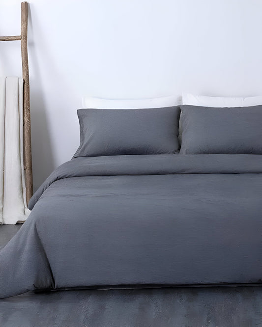 Nia Washed Cotton Bedding Set - Front Side View - Graphite