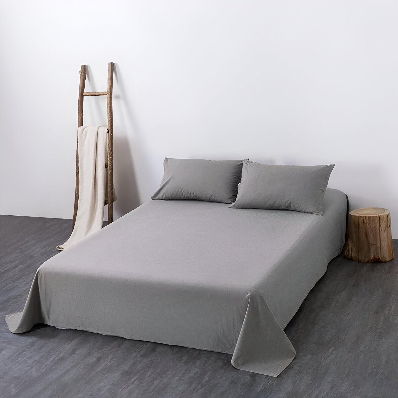 Nia Washed Cotton Bedding Set - Front Side View Of Flat Sheet - Light Gray