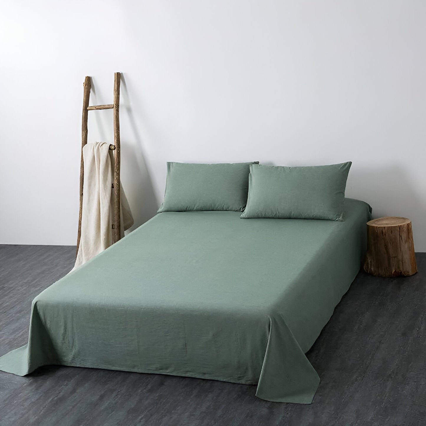 Nia Washed Cotton Bedding Set - Front Side View Of Flat Sheet - Mint Green