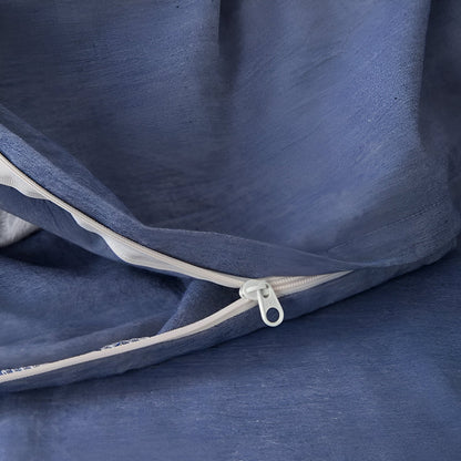 Nia Washed Cotton Bedding Set - Close Up Of Zipper Closure - Deep Periwinkle