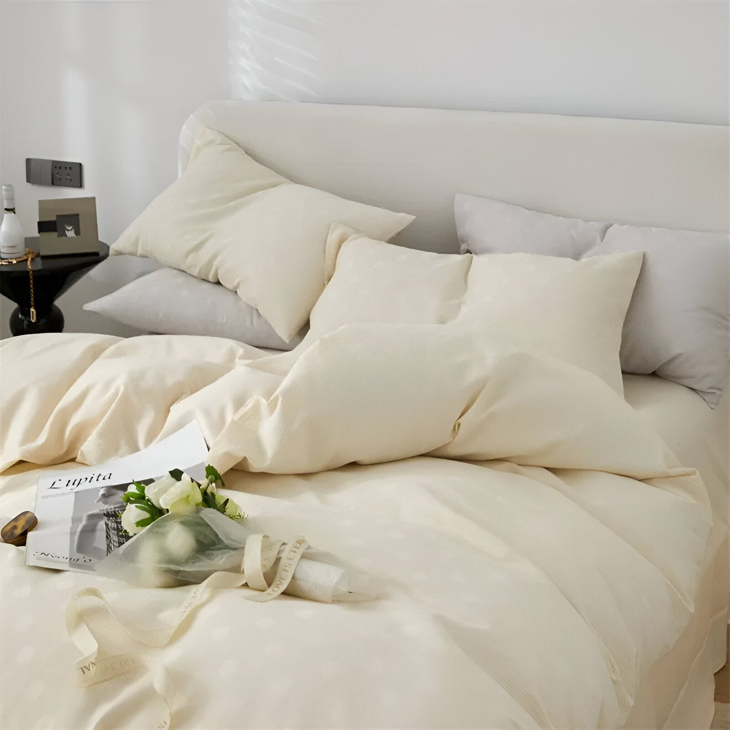 Nina Cotton Bedding Set - Close Up Of Pillowcases - Cream