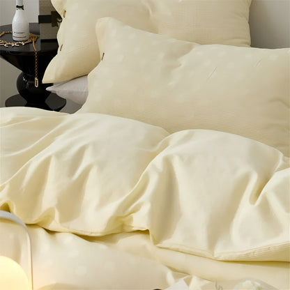 Nina Cotton Bedding Set - Close Up Of Pillowcases - Light Yellow