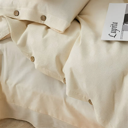 Nina Cotton Bedding Set - Close Up Of Button Closure - Cream