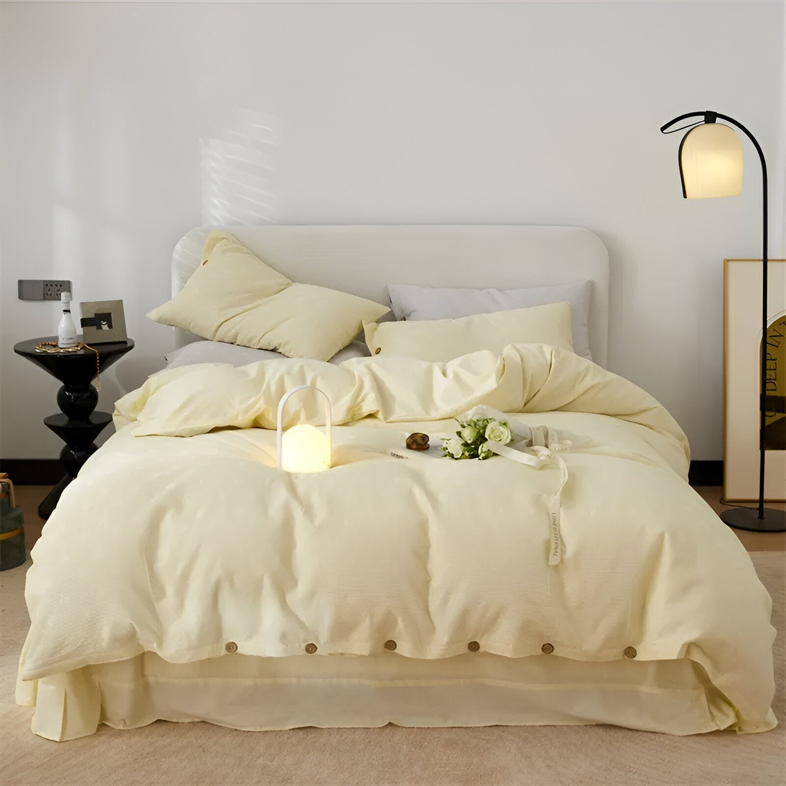 Nina Cotton Bedding Set - Front Side View - Main Product Image - Light Yellow