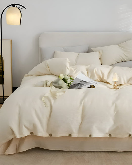 Nina Cotton Bedding Set - Front Side View - Cream