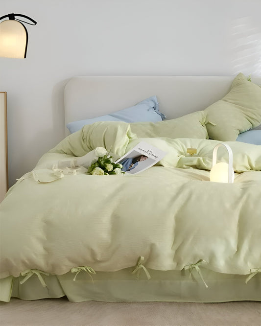 Nina Cotton Bedding Set - Front Side View - Lime Green