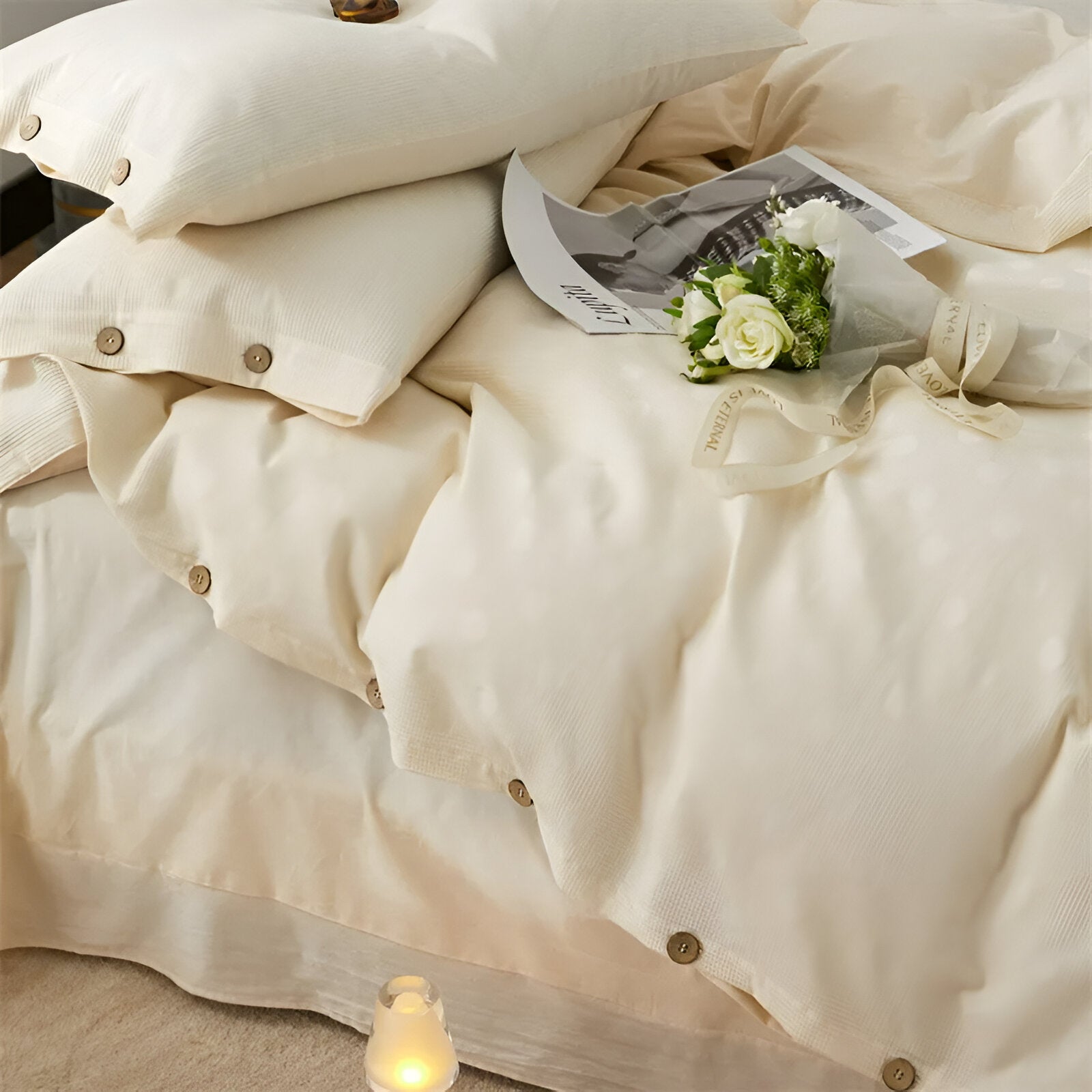 Nina Cotton Bedding Set - Close Up Of Duvet Cover - Cream