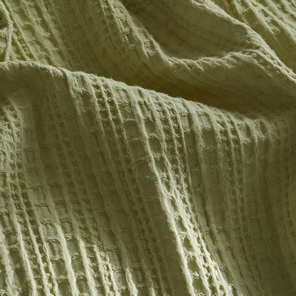 Noa Washed Cotton Bedding Set - Close Up Of Duvet Cover - Chartreuse