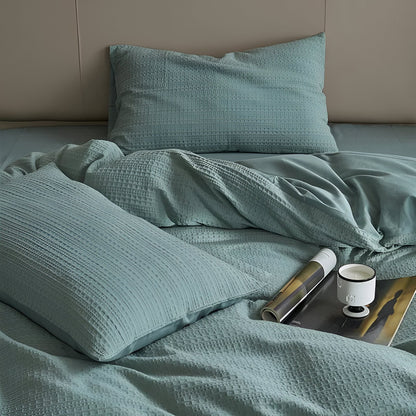 Noa Washed Cotton Bedding Set - Close Up Of Pillowcases - Pale Blue