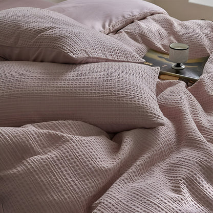 Noa Washed Cotton Bedding Set - Close Up Of Detailing - Pink