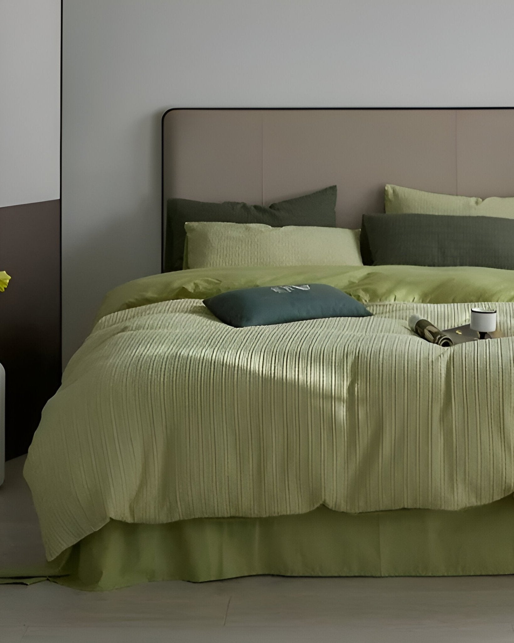 Noa Washed Cotton Bedding Set - Front Side View - Chartreuse