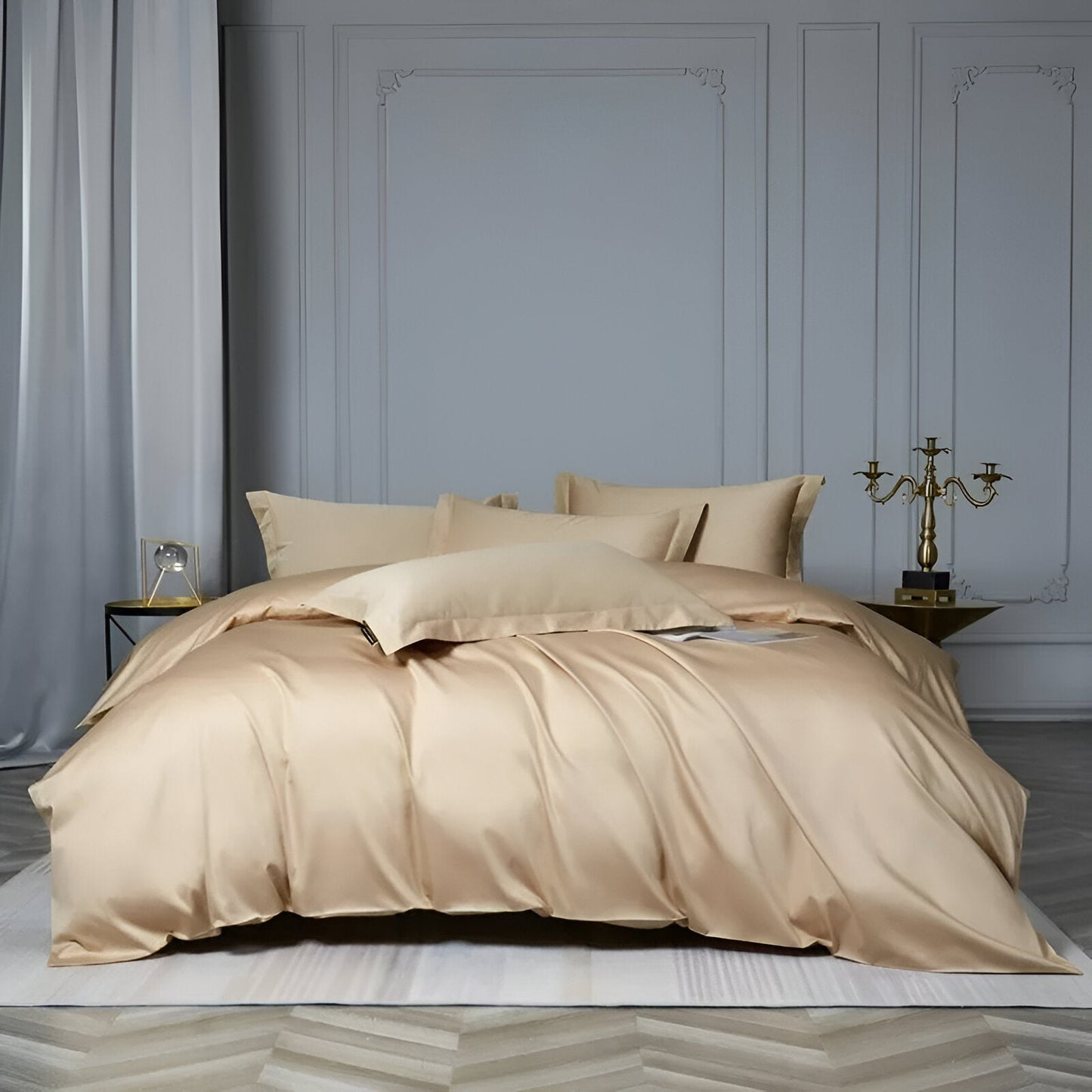 Olivia Egyptian Cotton Bedding Set - Front Side View - Main Product Image - Champagne