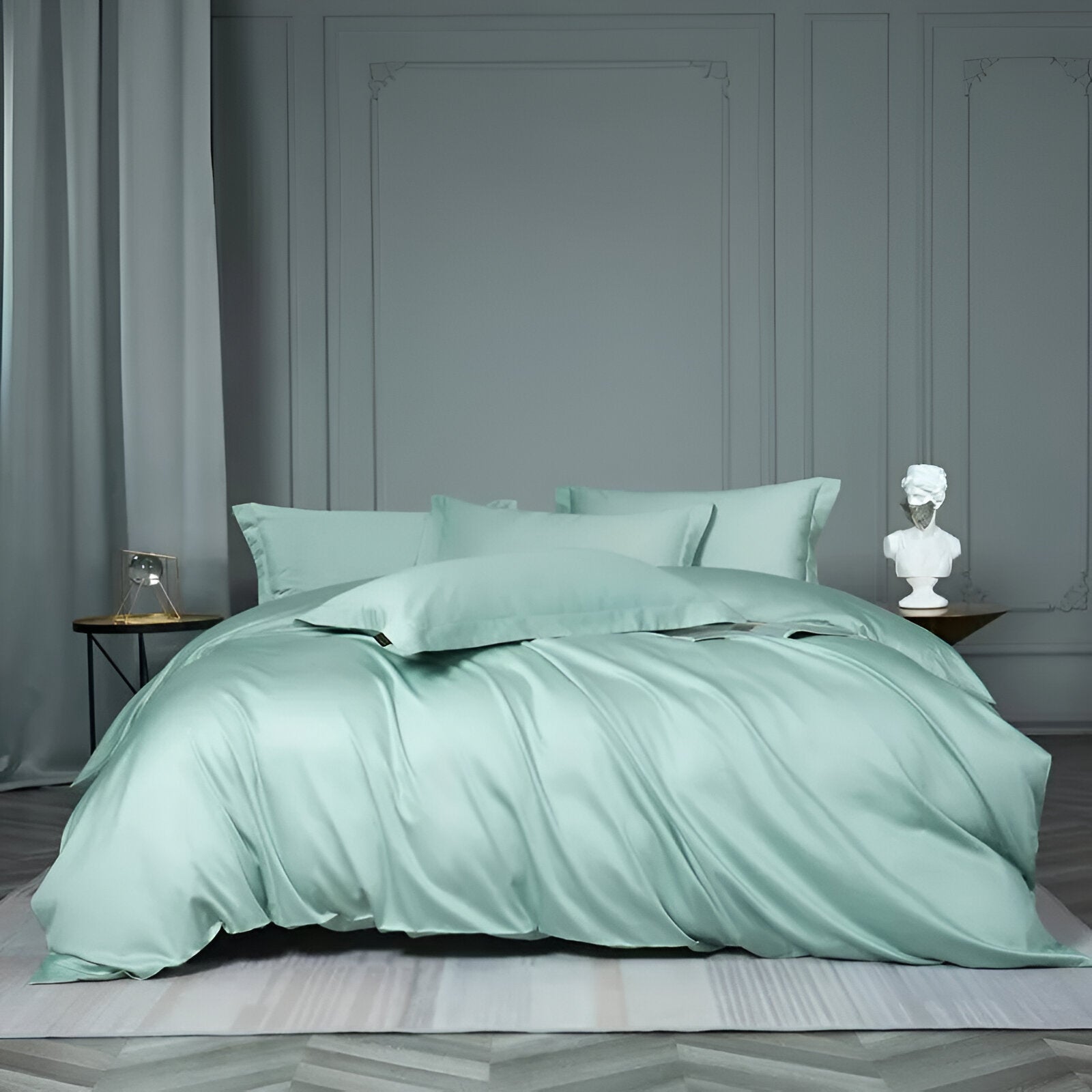 Olivia Egyptian Cotton Bedding Set - Front Side View - Main Product Image - Mint Green