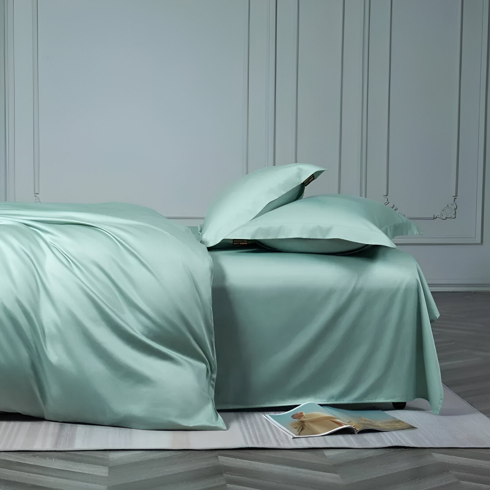 Olivia Egyptian Cotton Bedding Set - Side View - Right Side - Mint Green