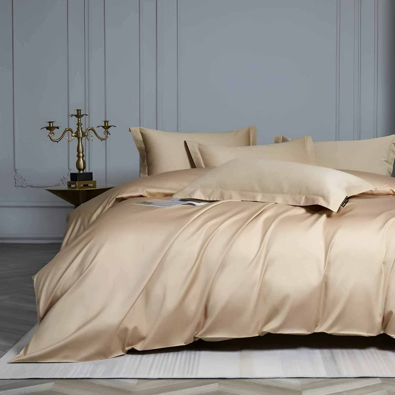 Olivia Egyptian Cotton Bedding Set - Front Side View - Champagne