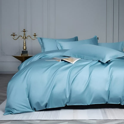 Olivia Egyptian Cotton Bedding Set - Front Side View - Baby Blue