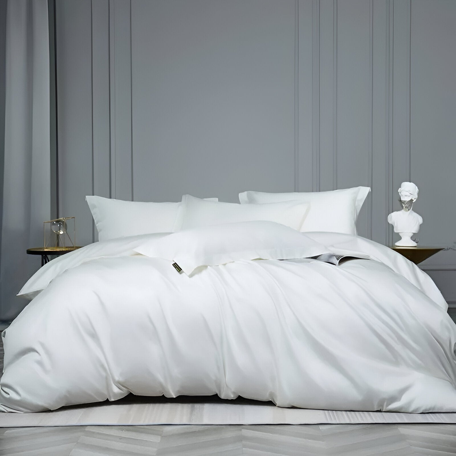 Olivia Egyptian Cotton Bedding Set - Front Side View - Main Product Image - White