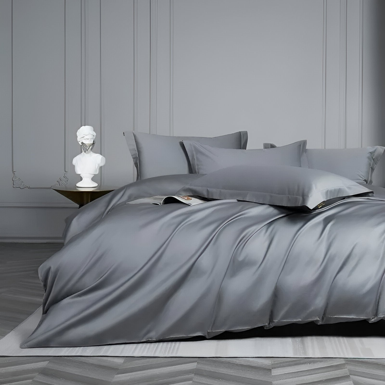 Olivia Egyptian Cotton Bedding Set - Front Side View - Gray