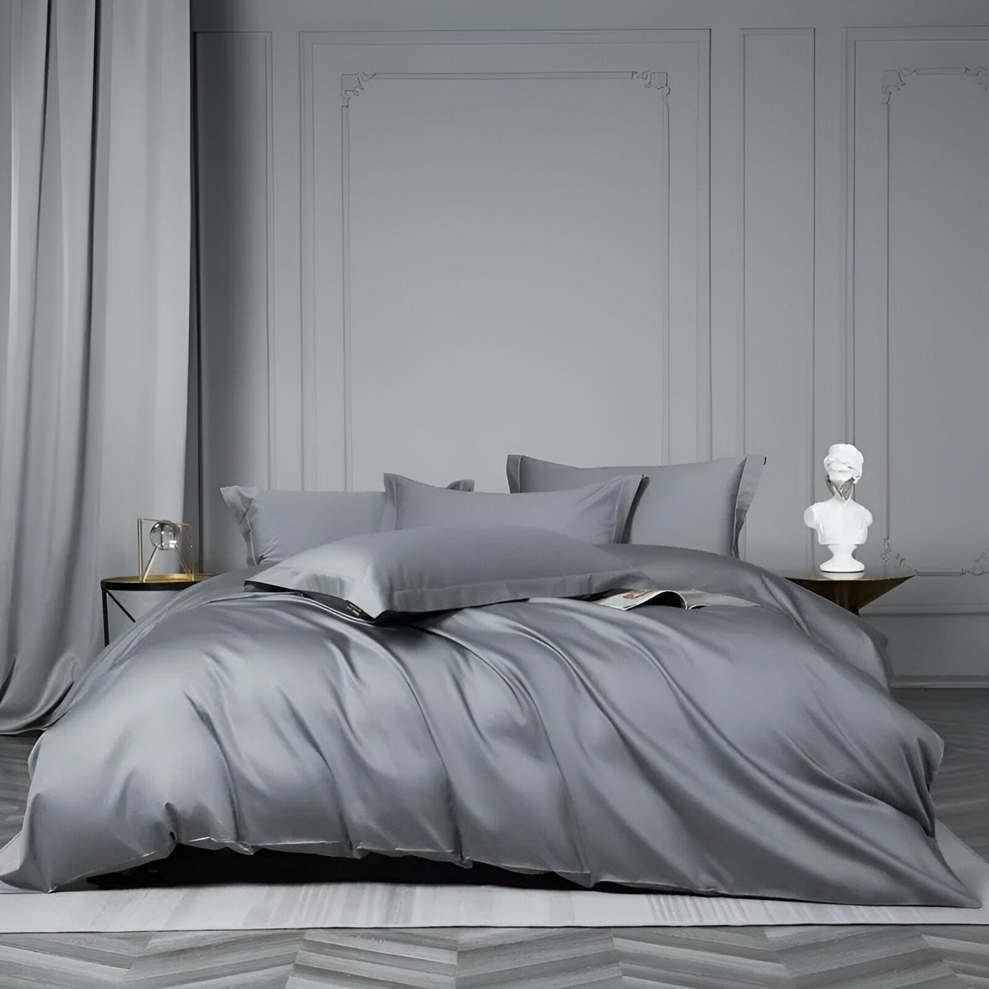 Olivia Egyptian Cotton Bedding Set - Front Side View - Main Product Image - Gray