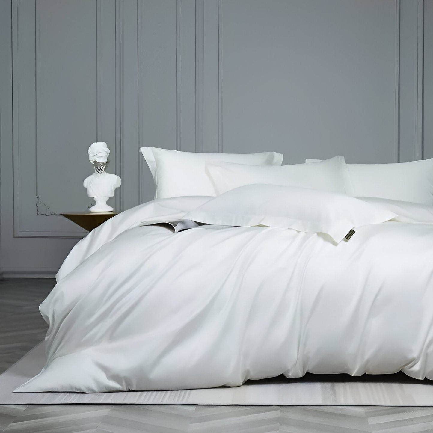 Olivia Egyptian Cotton Bedding Set - Front Side View - White