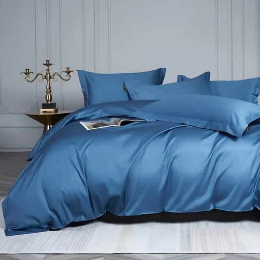 Olivia Egyptian Cotton Bedding Set - Front Side View - Sky Blue