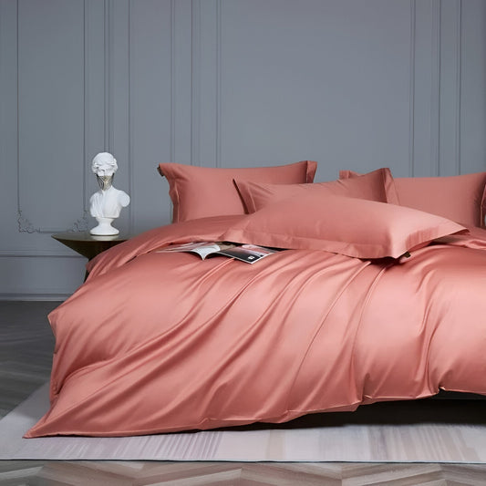 Olivia Egyptian Cotton Bedding Set - Front Side View - Coral