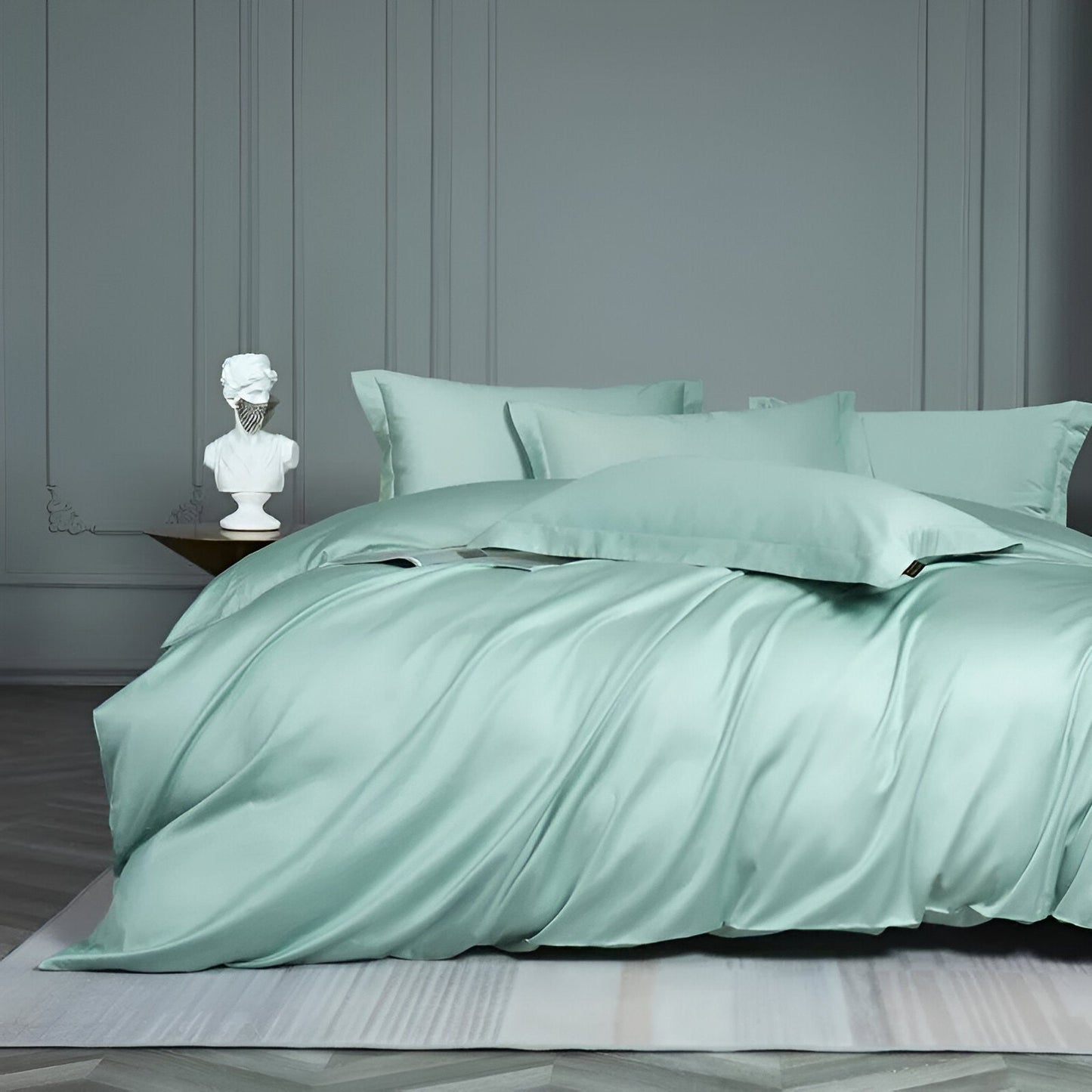 Olivia Egyptian Cotton Bedding Set - Front Side View - Mint Green