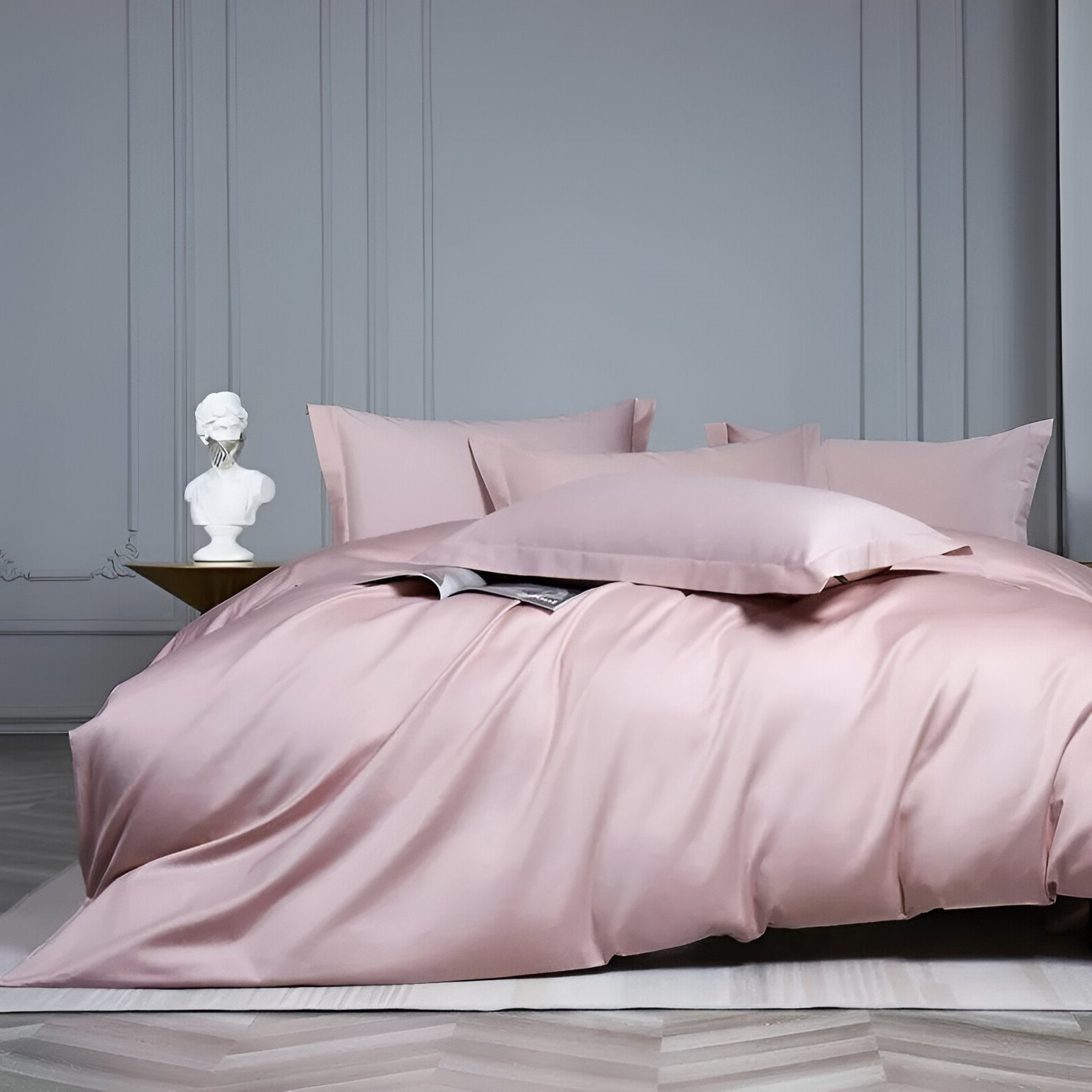 Olivia Egyptian Cotton Bedding Set - Front Side View - Pastel Pink