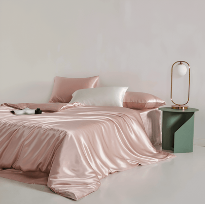 Omorose Mulberry Silk Bedding Set - Side View - Right Side - Peach