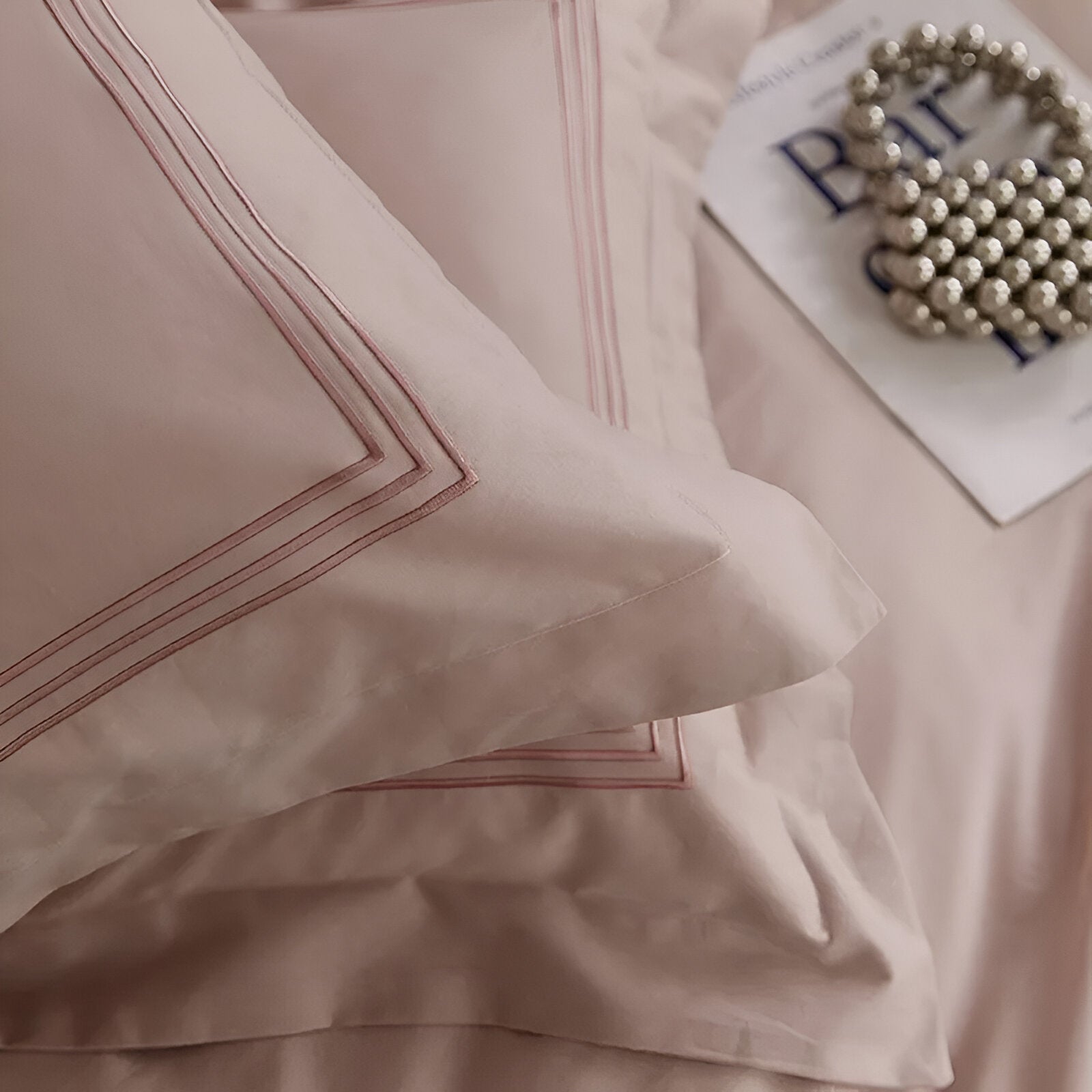 Onni Brushed Cotton Bedding Set - Close Up Of Pillowcases - Blush Pink