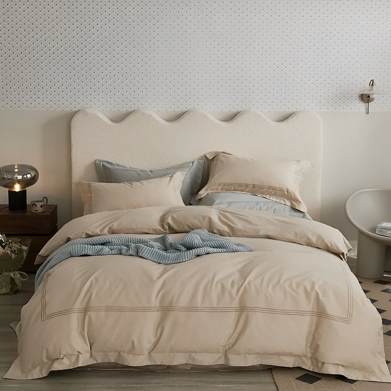 Onni Brushed Cotton Bedding Set - Front Side View - Main Product Image - Cream