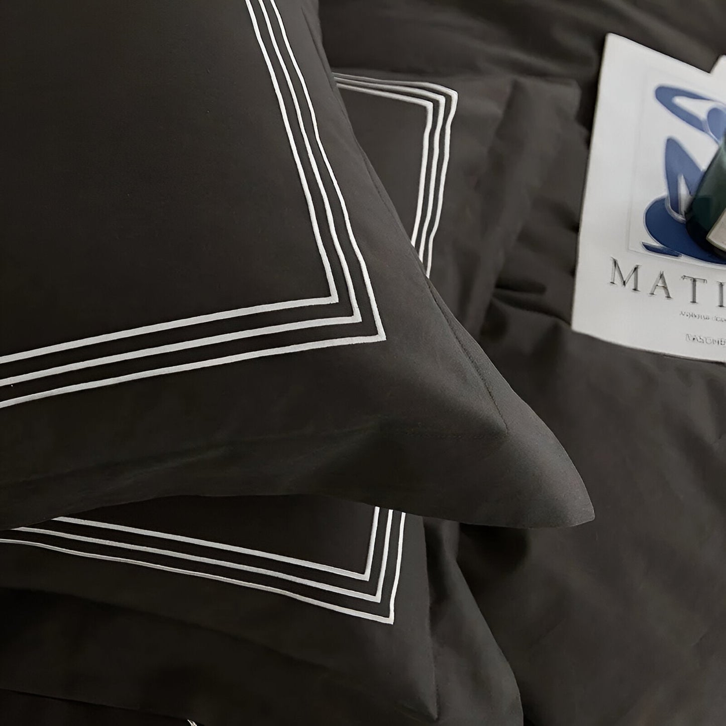 Onni Brushed Cotton Bedding Set - Close Up Of Detailing - Graphite