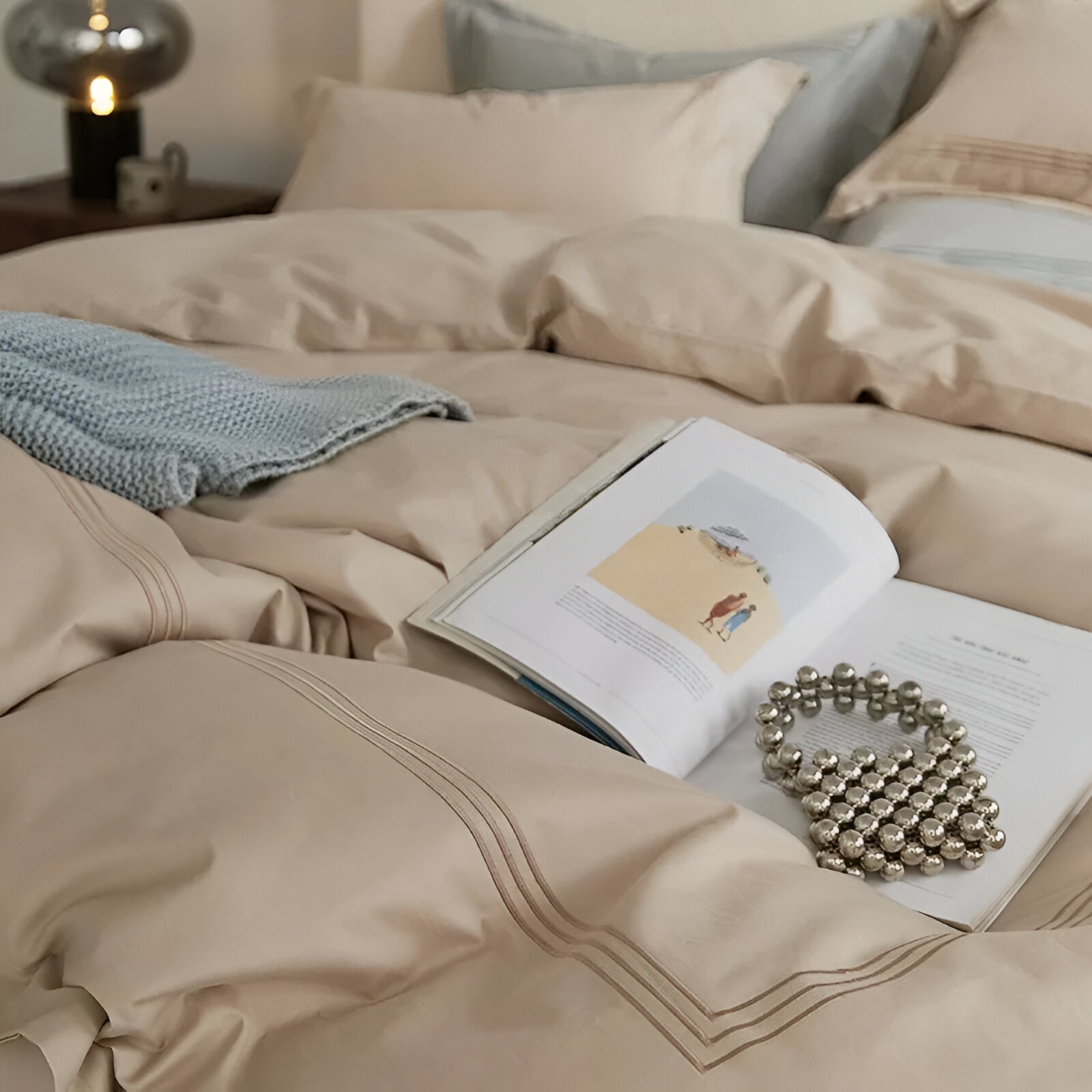 Onni Brushed Cotton Bedding Set - Close Up Of Duvet Cover - Cream