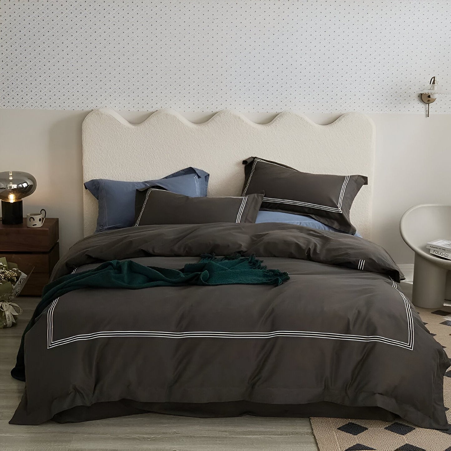 Onni Brushed Cotton Bedding Set - Front Side View - Main Product Image - Graphite