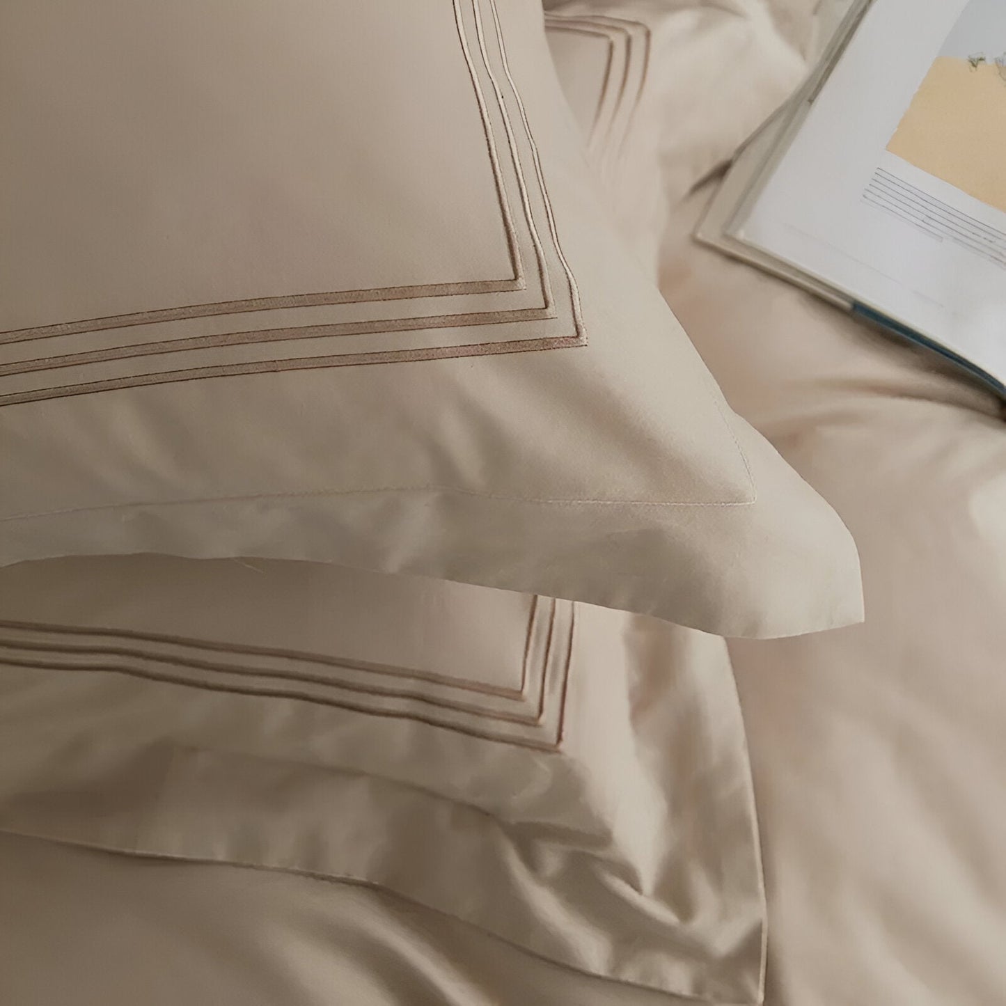 Onni Brushed Cotton Bedding Set - Close Up Of Pillowcase Detailing - Cream