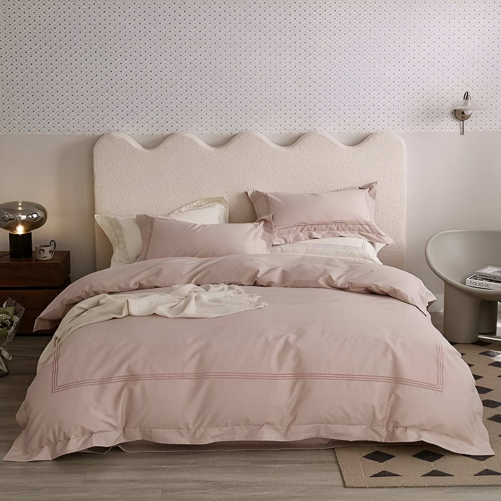 Onni Brushed Cotton Bedding Set - Front Side View - Main Product Image - Blush Pink