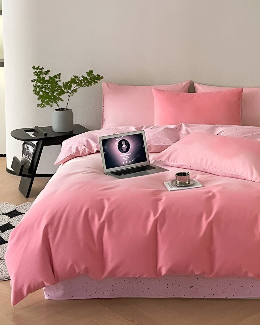 Oona Brushed Cotton Bedding Set - Front Side View - Pink