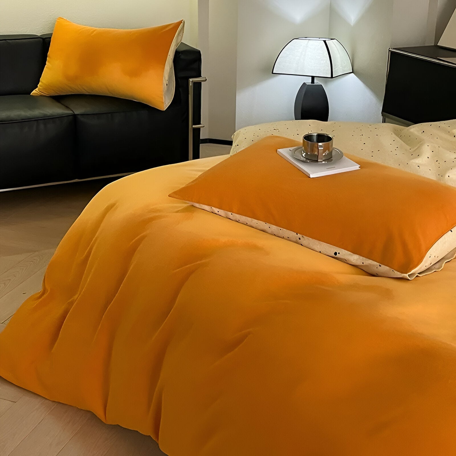 Oona Brushed Cotton Bedding Set - Close Up Of Duvet Cover - Orange