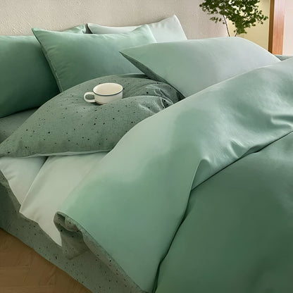 Oona Brushed Cotton Bedding Set - Side View - Left Side - Close Up - Mint Green