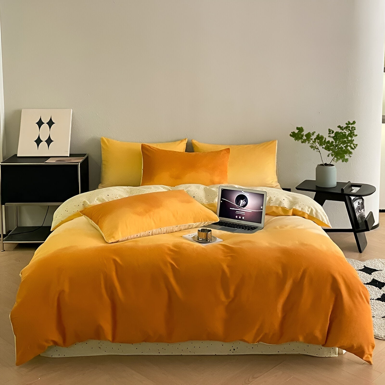 Oona Brushed Cotton Bedding Set - Front Side View - Main Product image - Orange