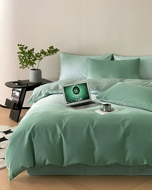 Oona Brushed Cotton Bedding Set - Front Side View - Mint Green