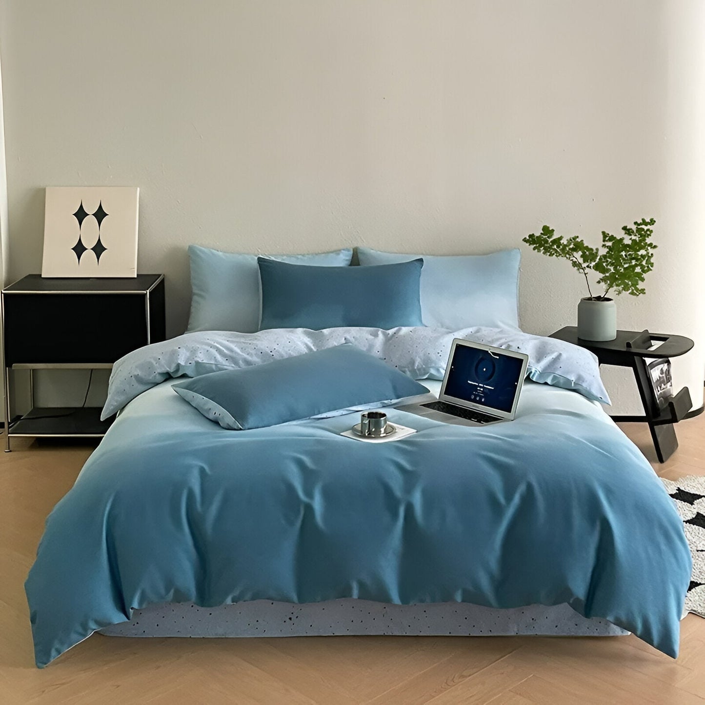 Oona Brushed Cotton Bedding Set - Front Side View - Main Product Image - Sky Blue