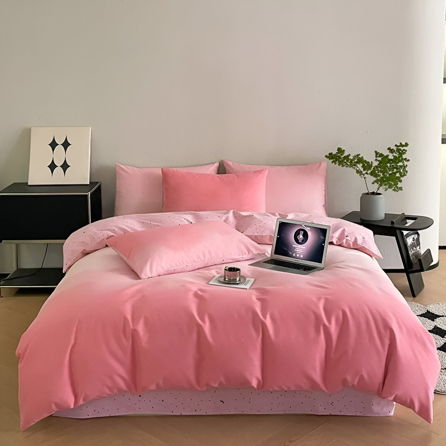 Oona Brushed Cotton Bedding Set - Front Side View - Main Product Image - Pink