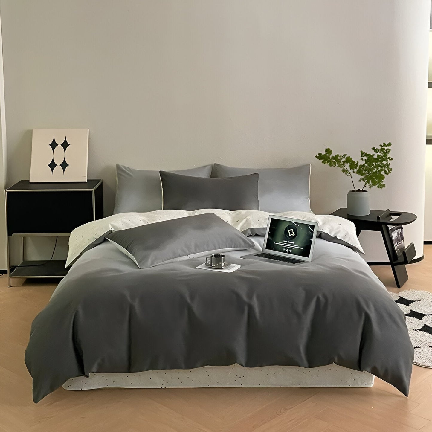 Oona Brushed Cotton Bedding Set - Front Side View - Main Product Image - Gray