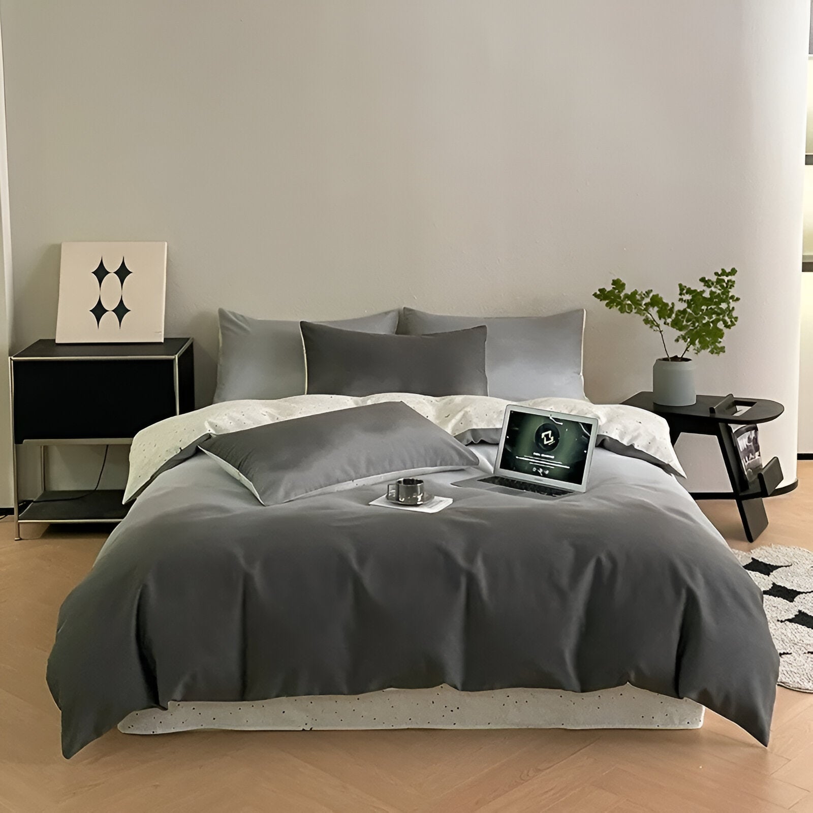 Oona Brushed Cotton Bedding Set - Front Side View - Main Product Image - Gray